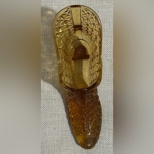Vtg Herman Tappan Amber Glass Diamond Cut Glass Shoe